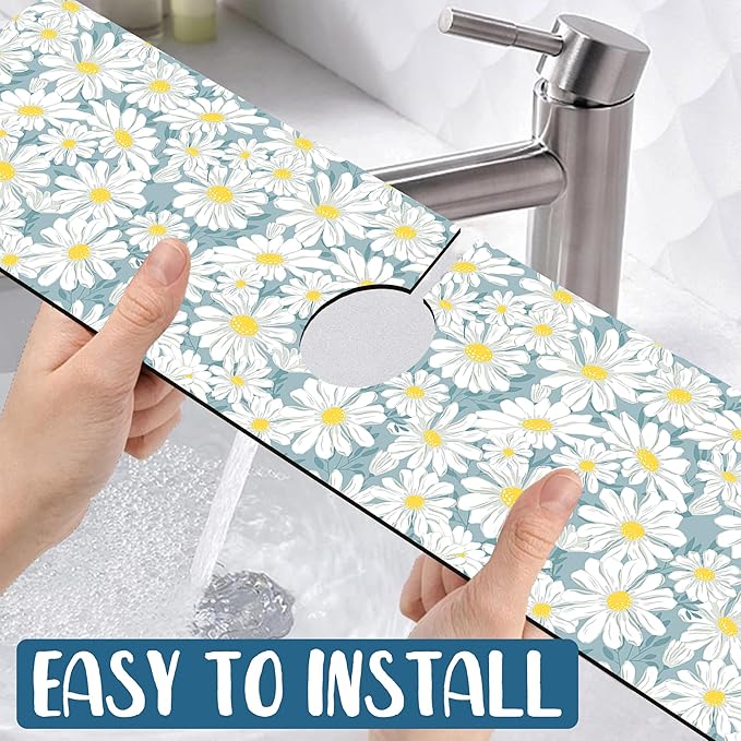 White Flower Sink Faucet Absorbing Mat Cute Chamomile Super Absorbent Fast