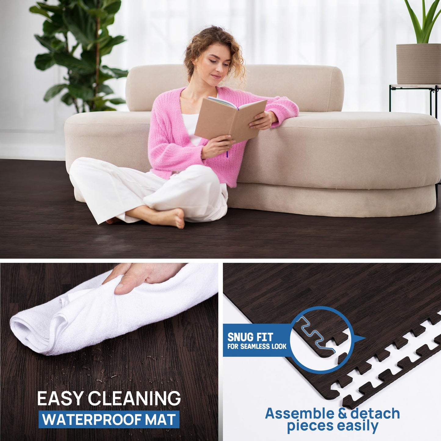 Yes4All EVA Interlocking Mats, Puzzle Floor Tiles, Foam Floor Padding with Border for Furniture, Home Space, Living Room, Garage 48 SQFT