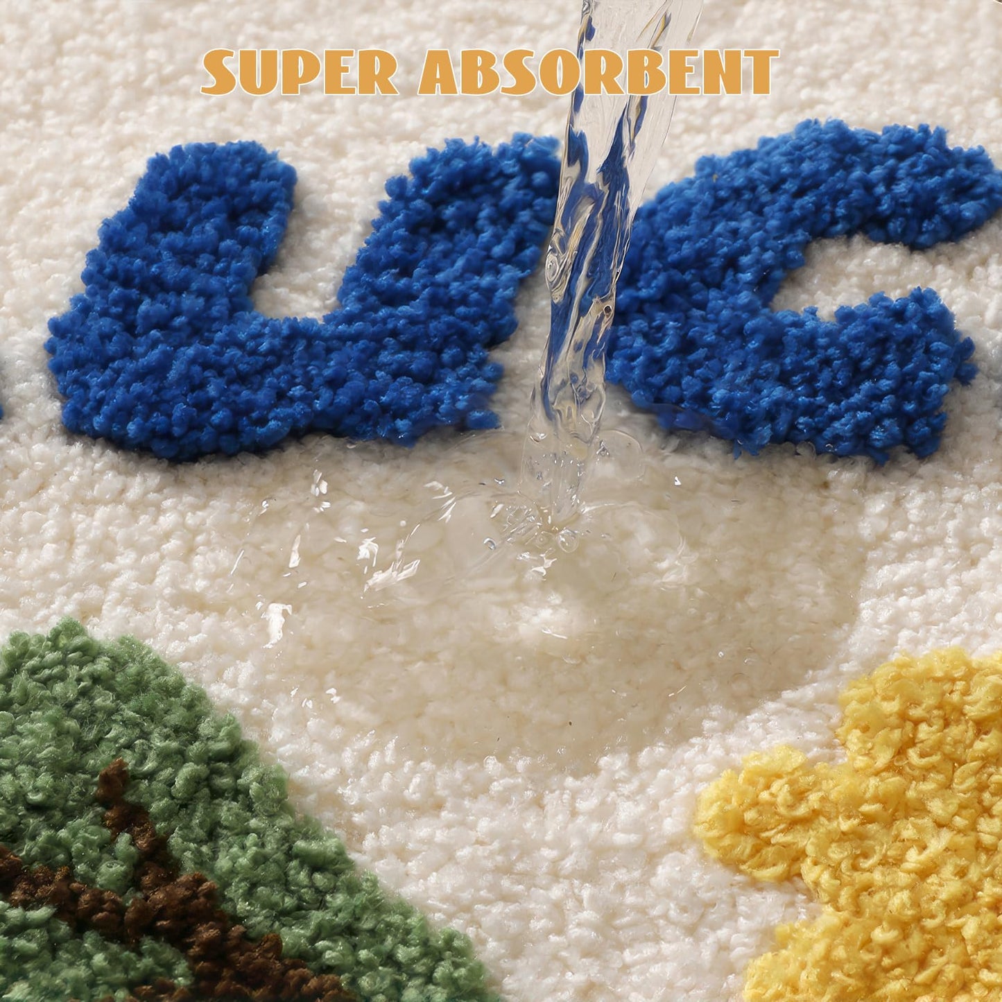 Cloud Shaped Lucky Bath Mat, Non-Slip Fluffy Floral Doormat with Blue Letter, Ultra Absorbent Microfiber Rug, Yellow Edge Machine Washable Carpet for Bathroom Doorway 20x31 Inch (Yellow)