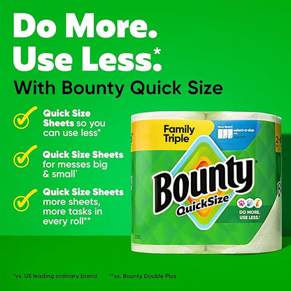 Bounty Quick-Size Paper Towels, 12 Family Triple = 40 Regular Rolls
