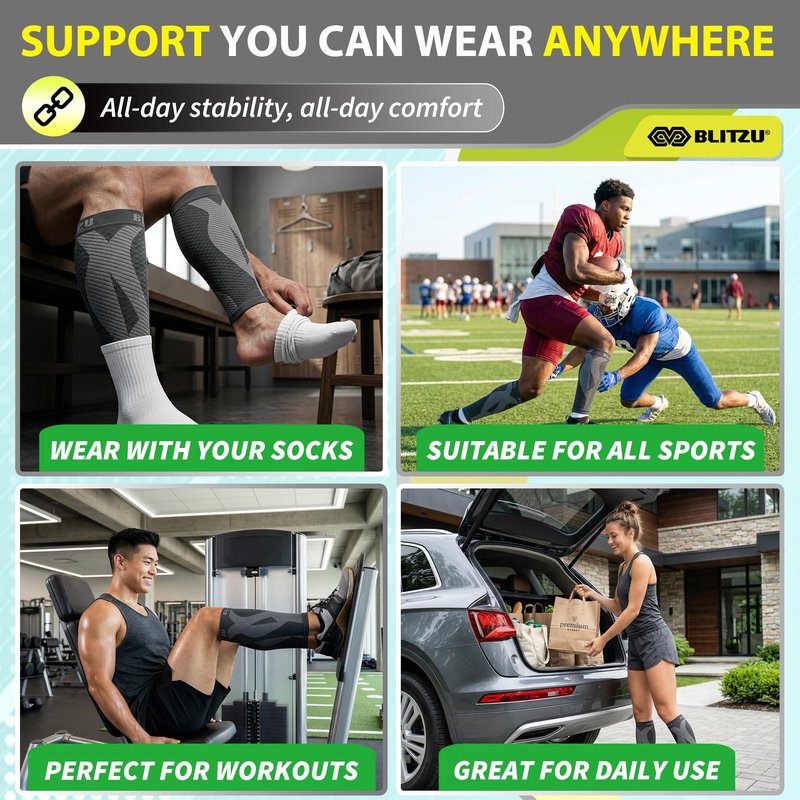 BLITZU Calf Compression Sleeves for Men and Women. Footless Compression Socks Support for Varicose Vein, Nursing, Running. Leg Sleeve Brace for Shin Splints, Pain Relief & Reduces Swelling Gray S-M