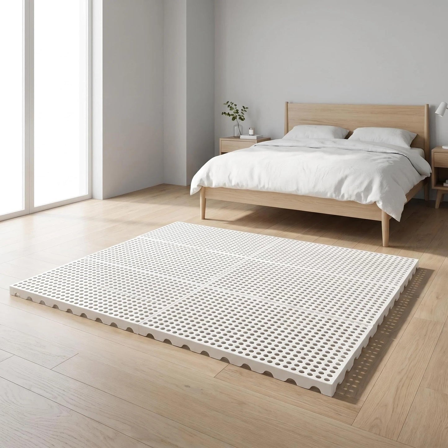 Lsbod Foldable Floor Bed Frame, Japanese Tatami Mat Style Platform Bed Base, Bed Plate for Futon Frame Mattress, Floor Sleeping or Guest Bed, Queen, PP Material
