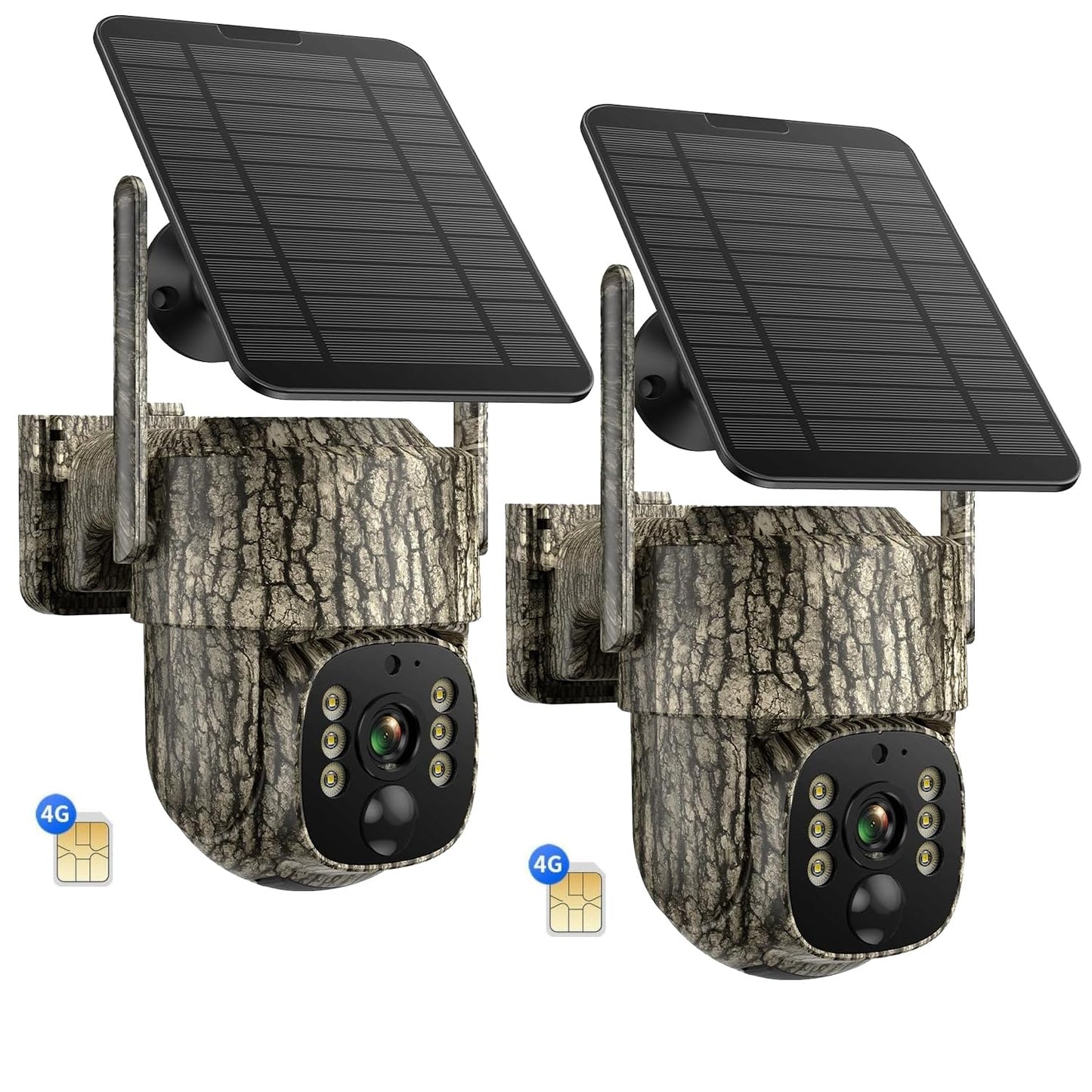Trail Camera, 4G LTE Cellular Game Cameras with 360° Live Streaming, 2.5K Wildlife Hunting Camera Solar Powered, Security Camera Built-in SIM Card, Night Vision, Motion Activated, Waterproof, 2 Pack