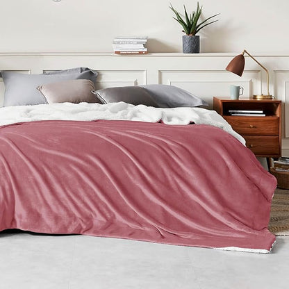 Bedsure GentleSoft Sherpa Fleece Blankets King Size for Bed - Thick and Warm Throw for Women, Soft Fuzzy Plush King Blanket for Winter, Dusty Rose, 108x90 Inches