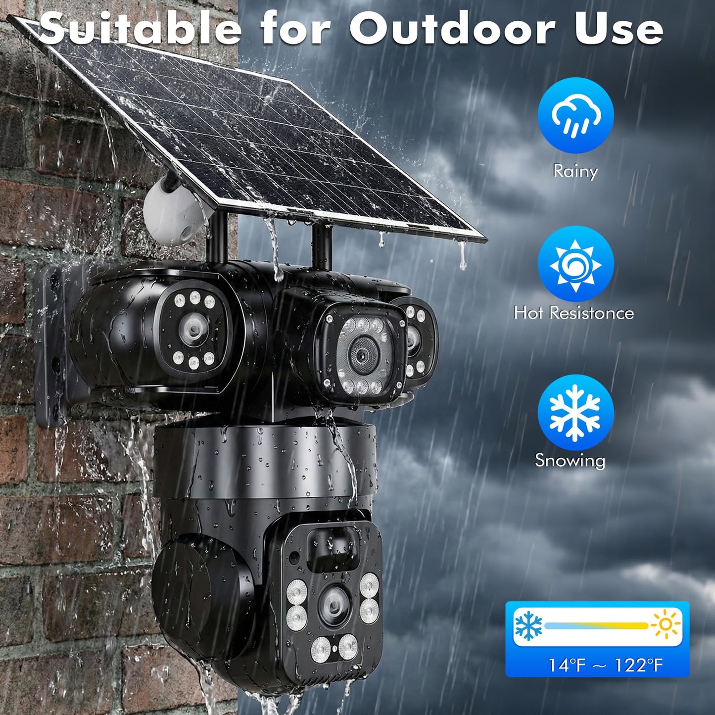 KEPEAK Solar Security Camera Outdoor Wireless, Triple-Lens WiFi Camera 2.4G, Battery Powered Outdoor Camera Wireless, Color Night Vision, PIR Human Detection, 2-Way Talk for Home Yard Garage