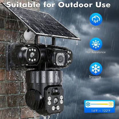 KEPEAK Solar Security Camera Outdoor Wireless, Triple-Lens WiFi Camera 2.4G, Battery Powered Outdoor Camera Wireless, Color Night Vision, PIR Human Detection, 2-Way Talk for Home Yard Garage
