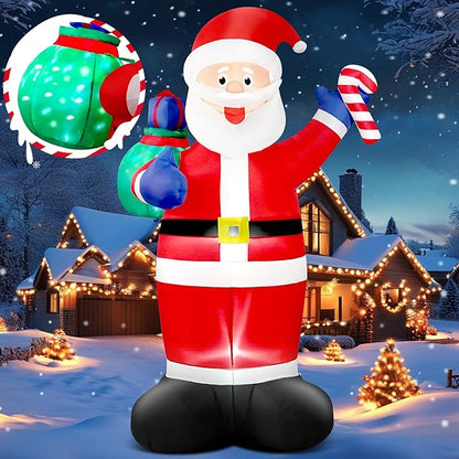 8 FT Christmas Inflatable Santa Claus Outdoor Blow Up Yard Decorations, Giant Blow Up Santa with Flashing Gift Bags & Candy, Build in LED Lights Xmas Decorations for Garden Holiday Party Lawn Decor