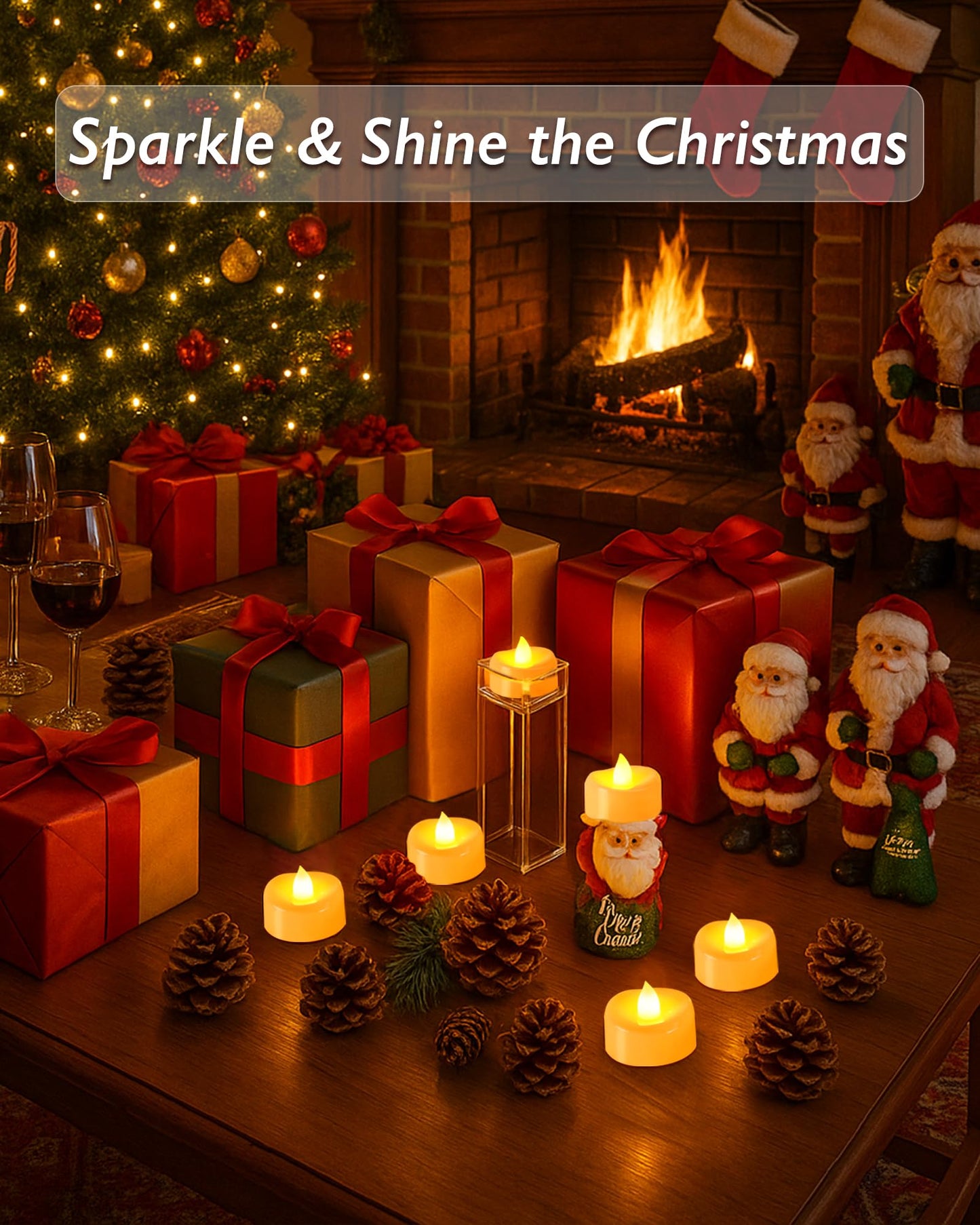 Raycare 24 Pack Tea Lights with Timer, 6H Timer Built-in, Flameless Battery Operated Tea Lights in Warm Yellow, Flickering Votive Candle for Wedding Party Halloween Thanksgiving Christmas Decorations