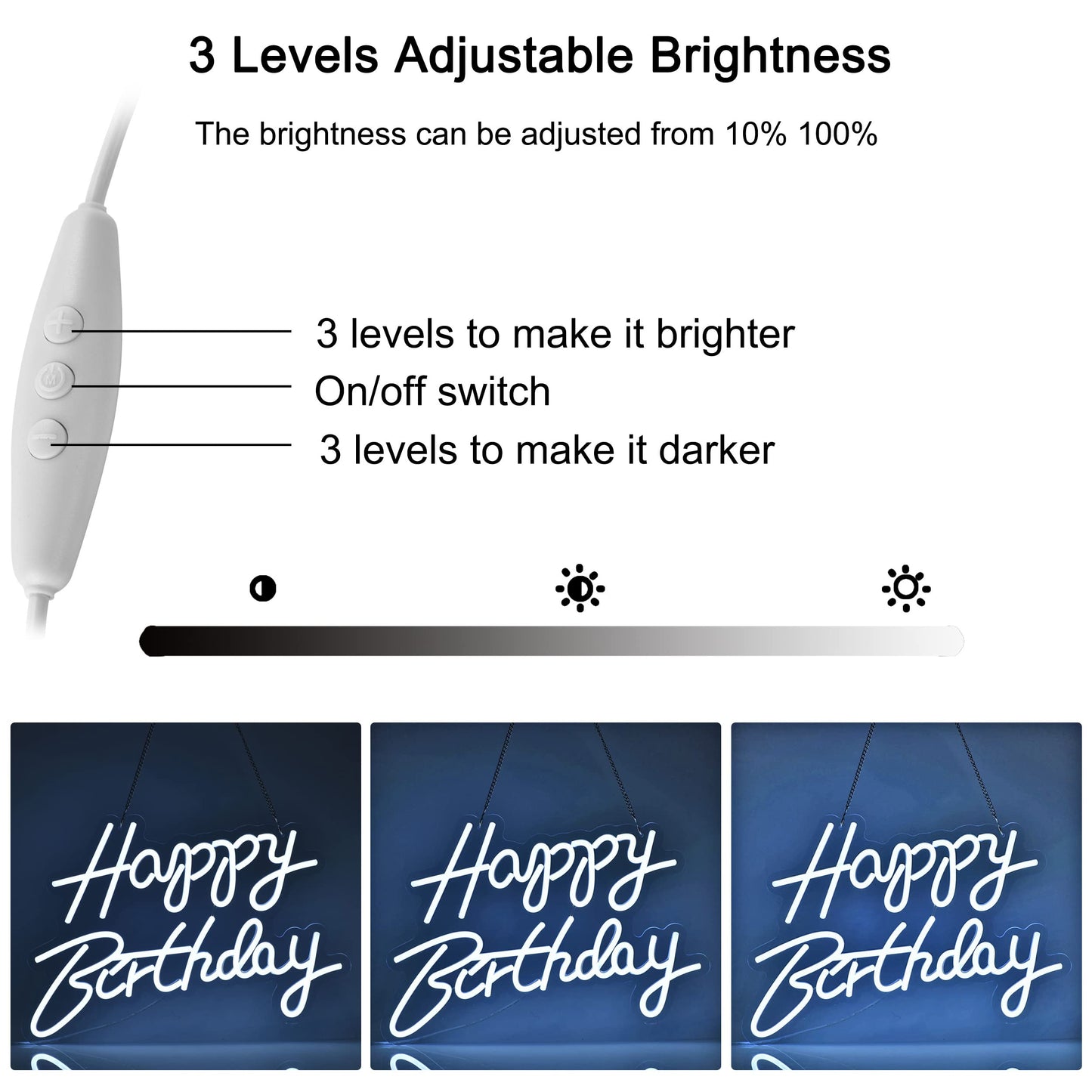 Happy Birthday Neon Sign for Wall Decor, with Dimmable Switch, Reusable Neon Light Sign for All Party Decoration(17X12inches,White)