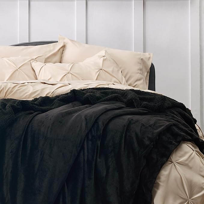 Bedsure GentleSoft Sherpa Fleece Throw Blanket Twin Size for Couch - Thick and Warm Throw for Men, Soft Fuzzy Plush Twin Blanket for Winter, Black, 60x80 Inches