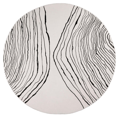 GLN Rugs Contemporary - Thassos - Machine Washable Round Rug, Modern Washable, Non Slip, Low Pile Area Rug, Living Room, Bedroom, Dining Room Rug - Easy Clean (5'3" Round Beige Black)