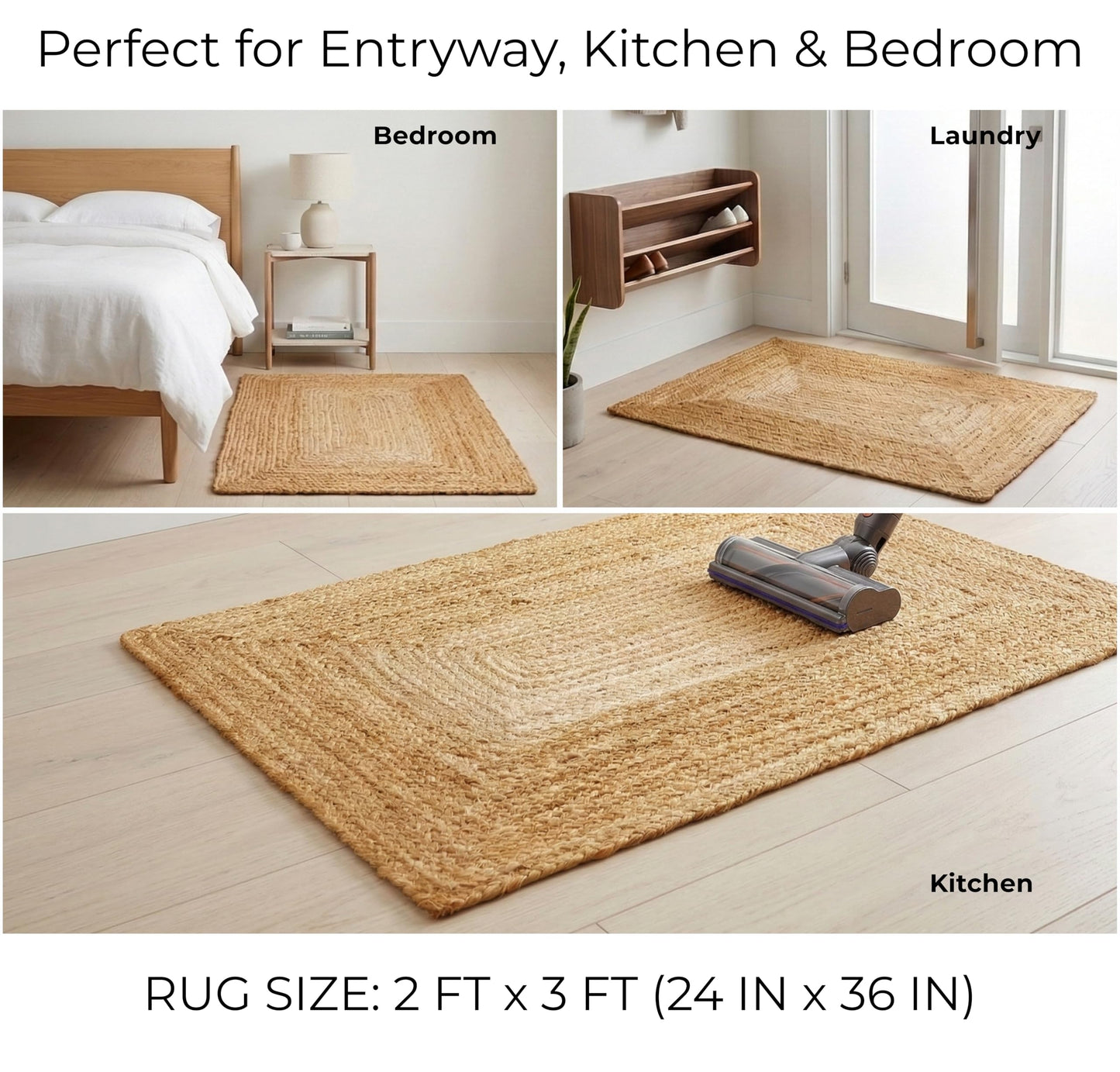 Jute Braided Small Rug, Natural - 2x3 Feet, Accent Reversible Hand Woven Doormat for Entryway, Kitchen, Living Room, Nursery | Rustic Neutral Front Door Floor Mat for Outdoor/Indoor Use - 24x36 Inches