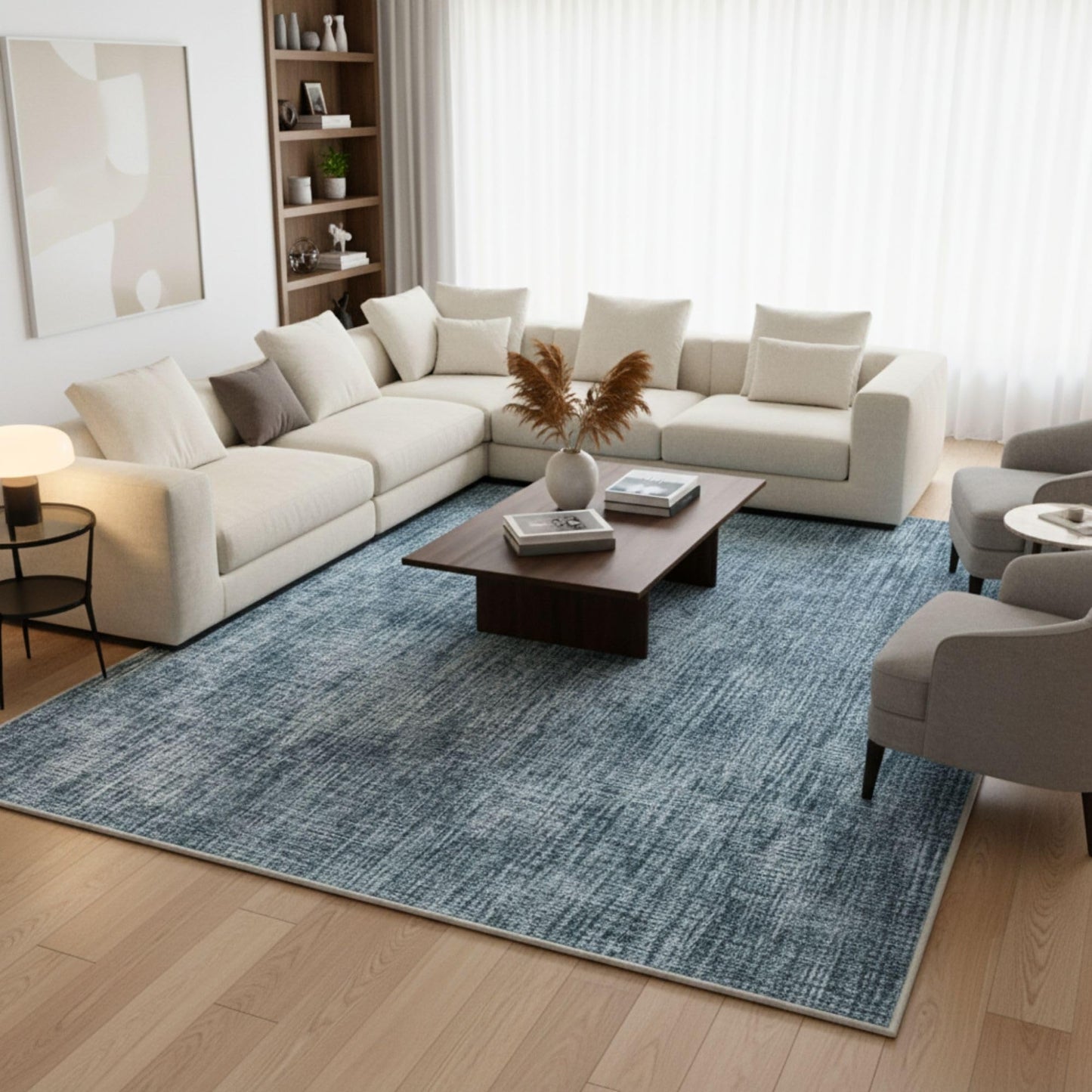 Ottomanson Area Rug 6' x 7'10" – Non-Slip Soft Rug, Easy to Clean Low Pile Carpet for Living Room, Bedroom, Dining Room or Apartment, Solid Greyish Blue