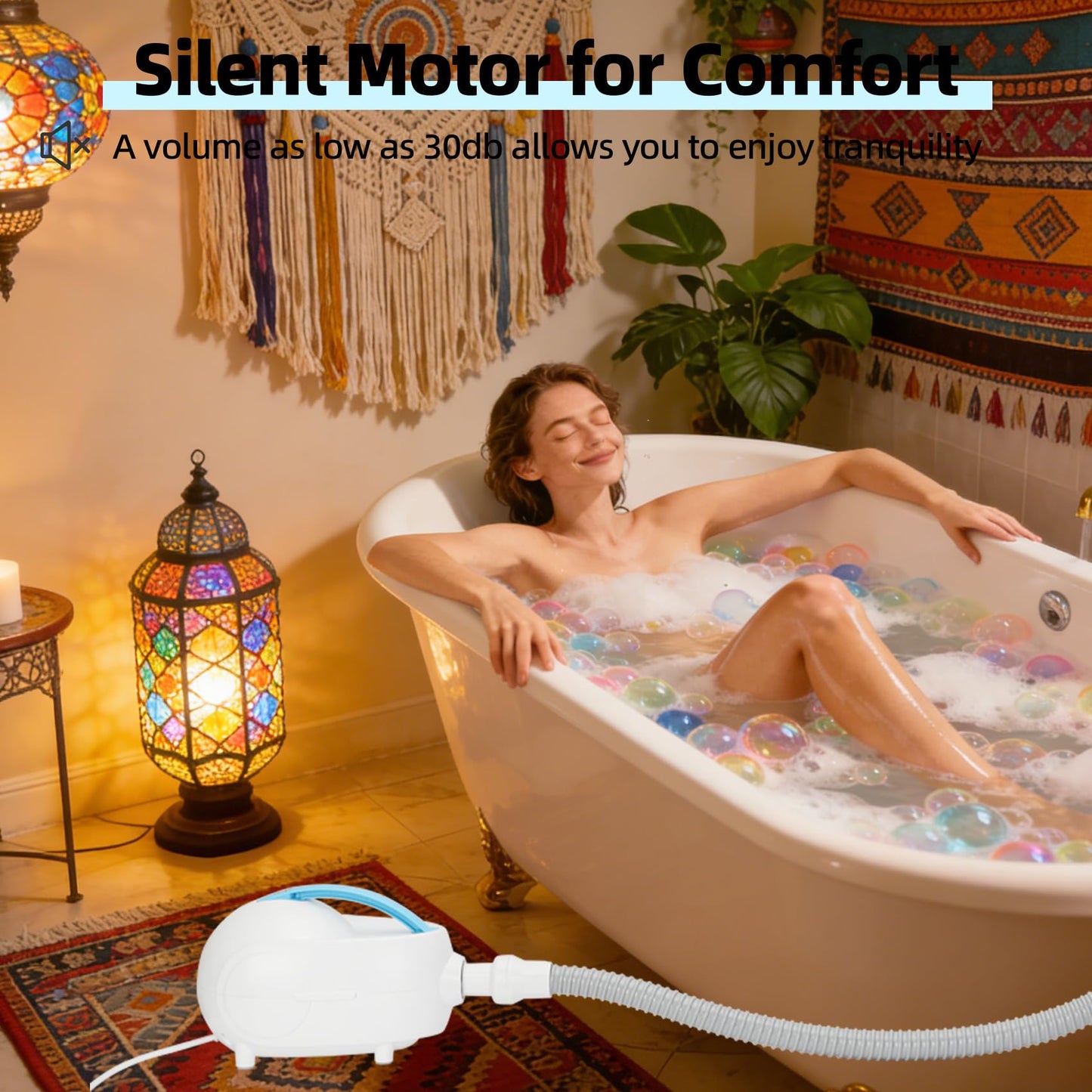 Bubble Mat for Bathtub – Bubble Bath Mat Tub Spa Massager with Adjustable 3-Speed Hydrotherapy Jets, Secure Non-Slip Suction Cups & Ultra-Quiet Motor – Portable, Luxurious Home Spa