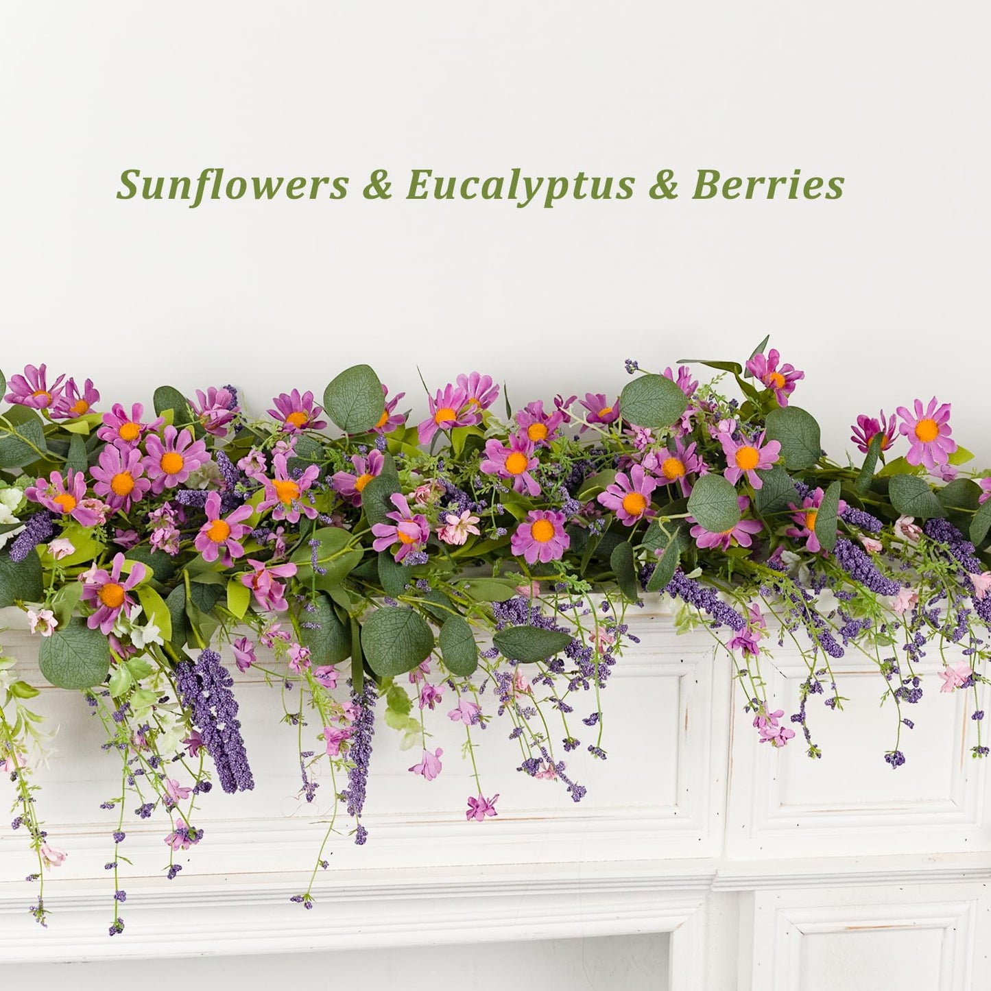 YUGALI Summer Garland, 6ft Set of 2 Eucalyptus Daisy Wildflower Vine