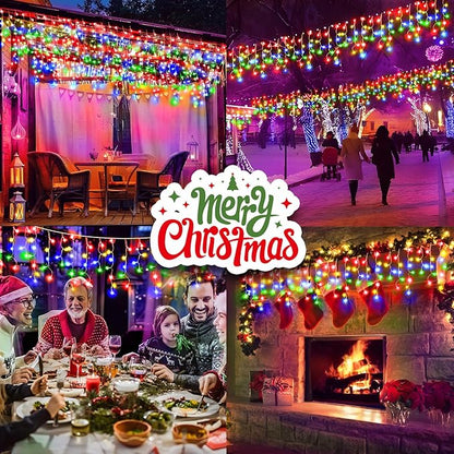 50FT 480 LED Christmas Lights Outdoor Decorations with 90 Drops Timer 8Mode Curtain String Lights Waterproof Plug in Fairy Lights for Indoor,Xmas,Party,Patio,Window,Fence,Trees Decor(Multicolor)