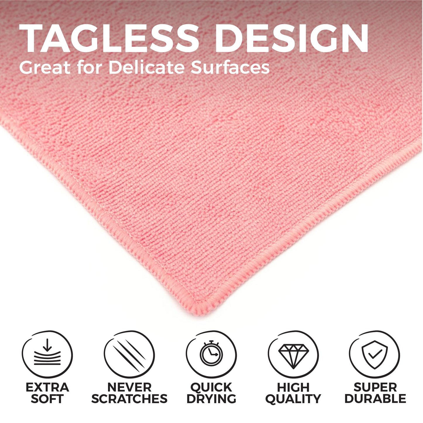 The Rag Company - All-Purpose Microfiber Terry Cleaning Towels - Commercial Grade, Highly Absorbent, Lint-Free, Streak-Free, Kitchens, Bathrooms, Offices, 300gsm, 12in x 12in, Pink (12-Pack)