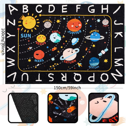Outer Space Kids Rug,3'3" x 4'11" ABC Alphabet Educational Kids Rugs for Playroom,Non Slip Solar System Galaxy Planets Playroom Rug,Washable Area Rug Carpet for Classroom Kid Room Decor(for Age 2+)