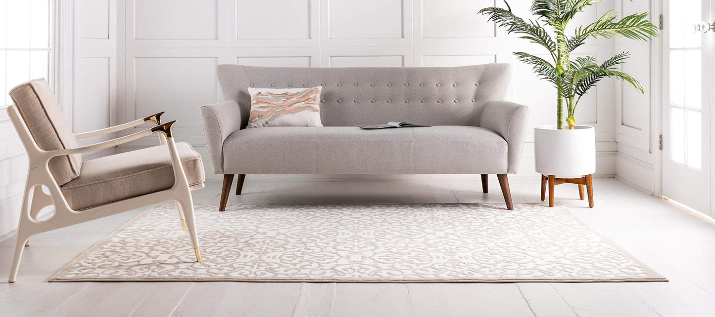 Unique Loom Rushmore Collection Area Rug - Johnson (8' x 11' 8" Rectangle, Snow White/ Beige)