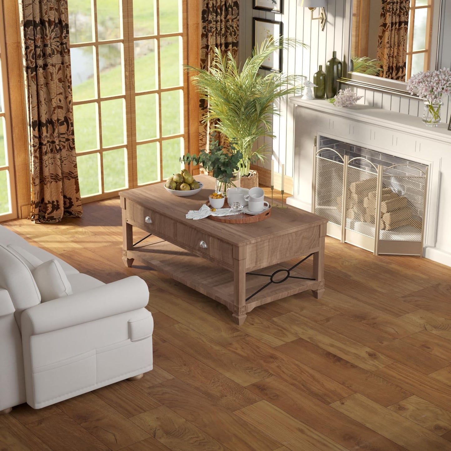 Oxdigi Vinyl Flooring Roll 53 sq.ft | 3'4"W x 16'5"L, PVC Leather-Like Linoleum Floor Covering, Waterproof Durable Heavy Vinyl, Easy to Install with Tape, Removable- No Adhesive Backing, Natural Oak