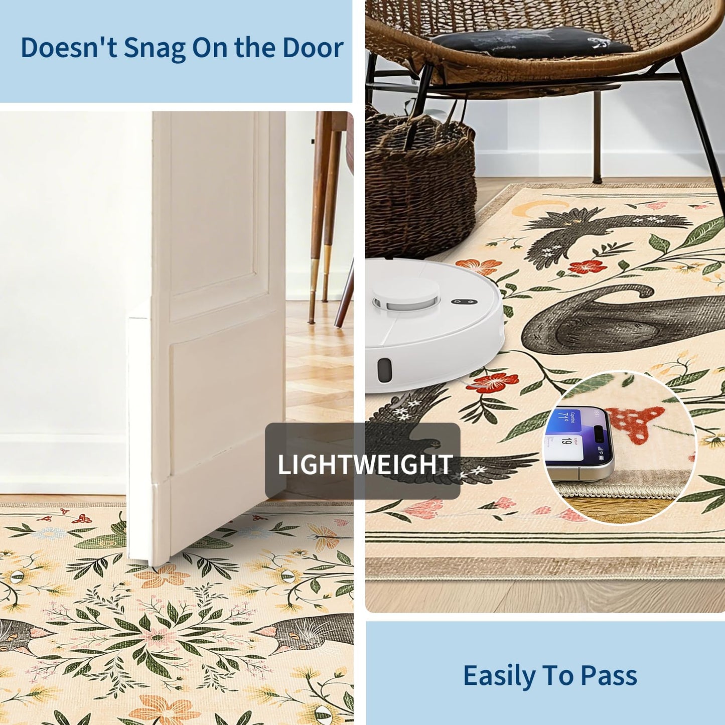 GarveeHome Round Area Rugs 5ft for Bedroom, Cat Beige Washable Circle Rug Soft Non Slip Mushroom Floral Floor Mat Carpet Indoor Thin Rug for Bedroom Dining Room Playroom Nursery Gothic Decor