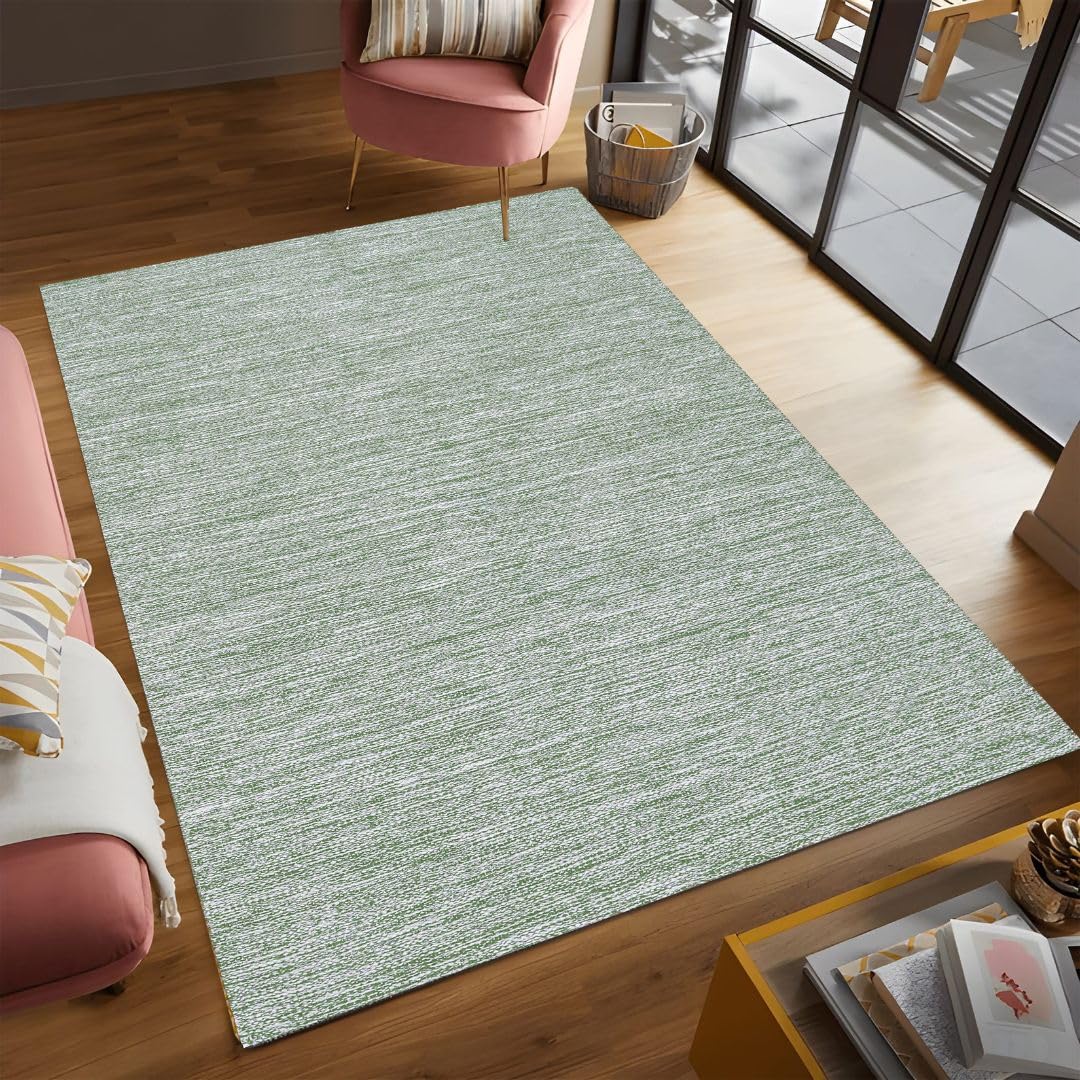 Threadvista Hand Woven Area Rug 3x5 Feet - Rustic Farmhouse Bohemian Accent Rug for Living Room Bedroom Kitchen Entryway Floor Mats Non Slip - Ideal for High Traffic Areas 100% Cotton Rug Green