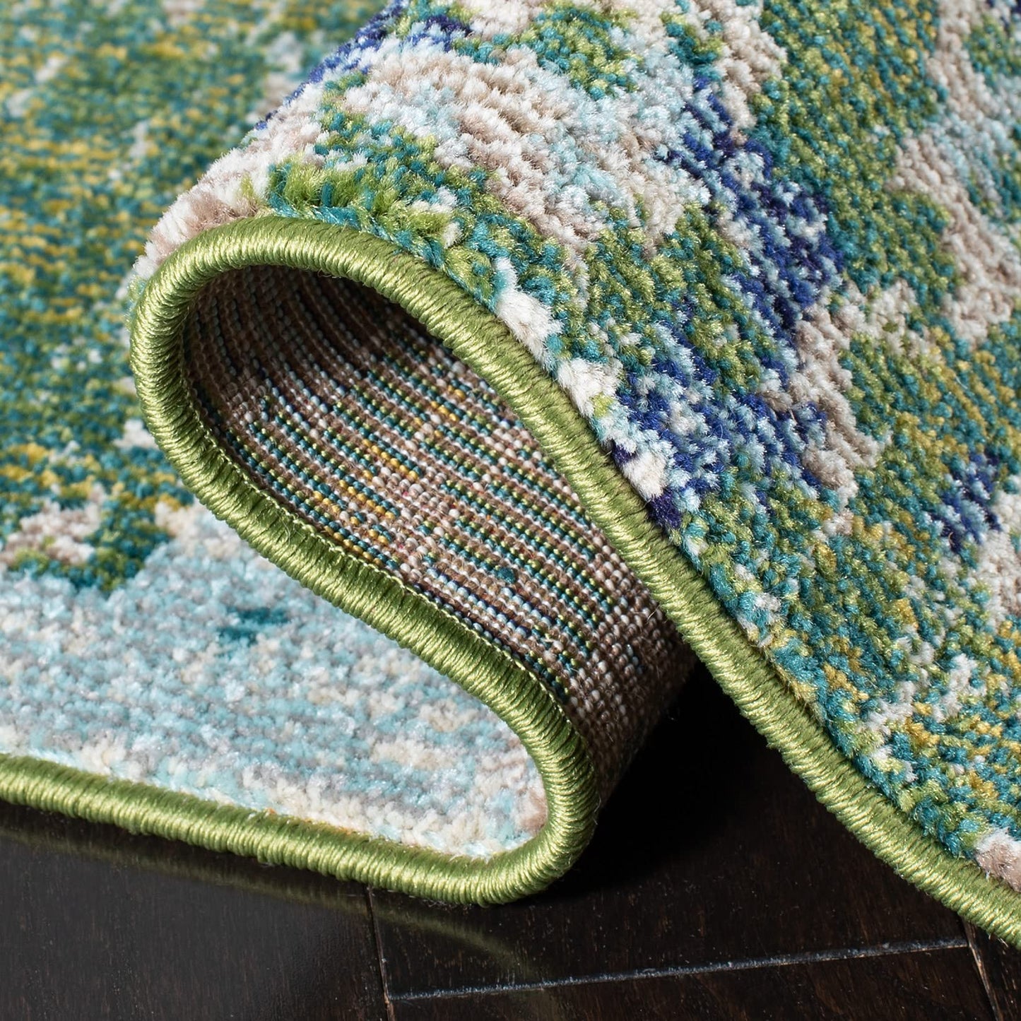 SAFAVIEH Madison Collection Area Rug - 3' Square, Green & Turquoise, Boho Abstract Distressed Design, Non-Shedding & Easy Care, Ideal for High Traffic Areas in Living Room, Bedroom (MAD425Y)