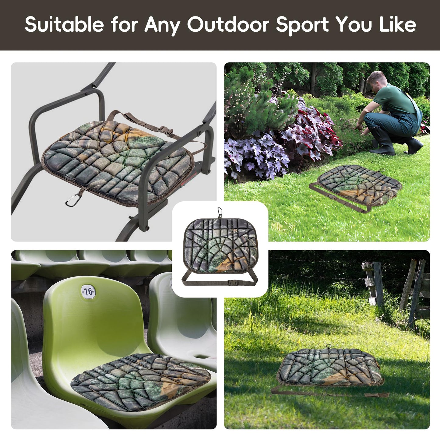 BLISSWILL Hunting seat Cushion，Stadium Cushion，100% Memory Foam Silent Lightweight for Camping, Hunting, Fishing，Camping，Outdoor