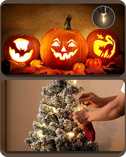 2Pack Christmas Village Lights, Decoration String Lights 10.5Ft with 4 C7 LED Bulbs, Warm, with Male and Female Plugs, for Christmas Snow House,Pumpkin Crafts,Holiday Decoration W03VLP205