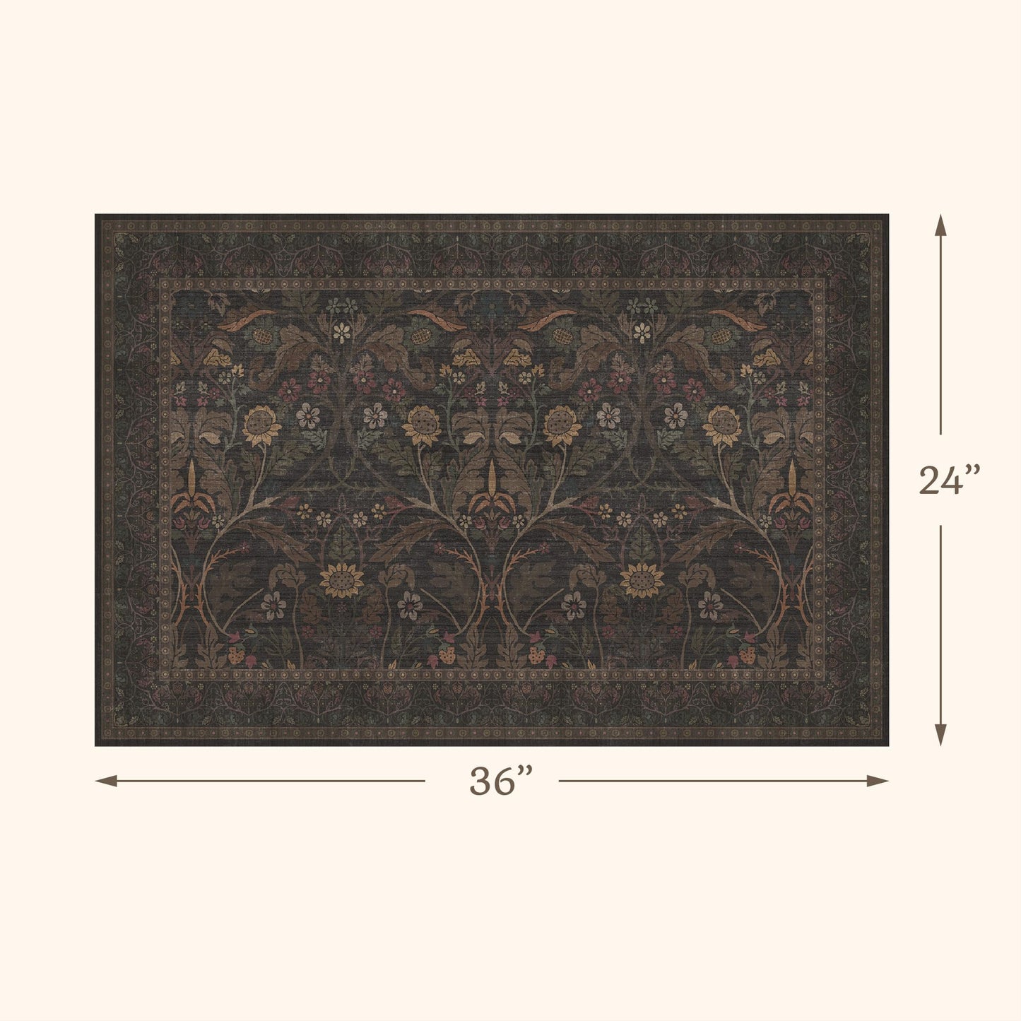 Dark Brown 2x3 Washable Entry Rug, Throw Small Rugs for Entryway Kitchen Bathroom Indoor Door Mat, Farmhouse Floral & Botanical Door Mats, Low Pile Soft Stain Resistant Carpet