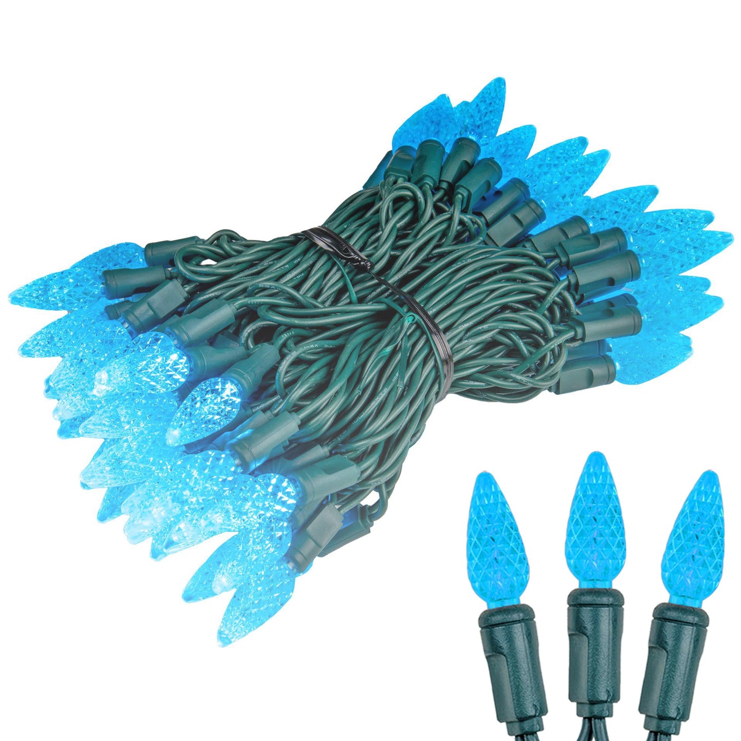 ‎‎‎Novelty Lights 24FT 70 LED C6 LED Christmas String Lights, Outdoor Christmas Tree Commercial Grade LED String Lights, Permanent Christmas Lights Outdoor Tree Decorations Outdoor (Teal)