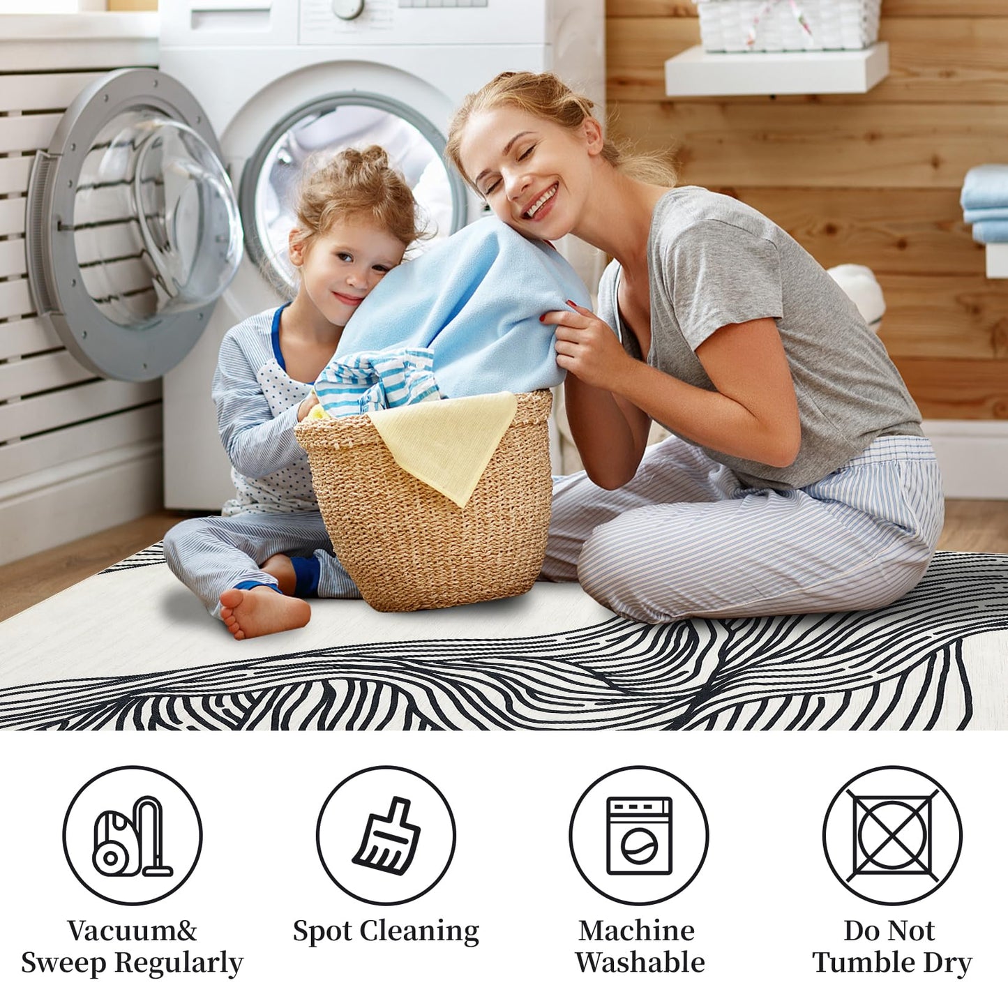 Garvee Washable Runner Rug 2x6 Modern Runner Rug Non Slip Abstract Hallway Runners Indoor Soft Low Pile Lines Printed Entryway Runners Aesthetic Minimalist Bedside Floor Mat for Laundry Kitchen, Cream
