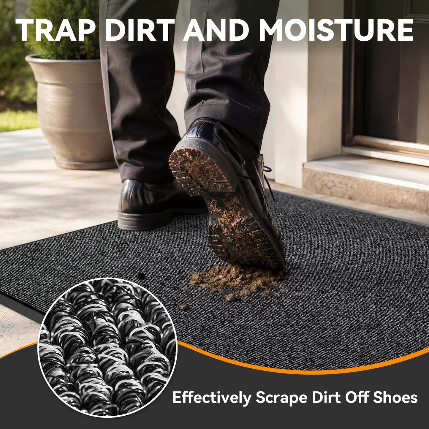 Quqei Front Door Mat Outside Entrance 31"x47", Heavy Duty Non Slip Doormat, Dirt Resistant Outdoor mat, Absorbent Welcome Mat for Front Door, Indoor, Entryway, Easy to Clean, Low Profile, Grey