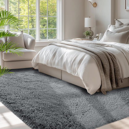 Fluffy Area Rugs for Bedroom 5x7: Shag Rugs for Bedroom - Living Room Area Rug 5x7 Grey Plush Fuzzy Soft Carpet - Teenage Room Dorm Decor Carpets