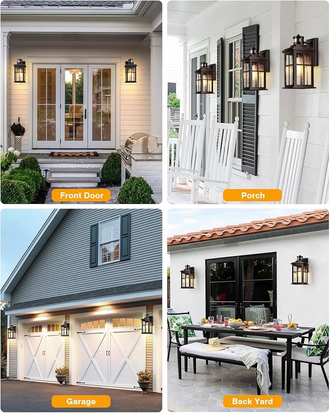 VIANIS Motion Sensor Exterior Lighting Fixtures for House, Oil Rubbed Bronze with Gold Trim Dusk to Dawn Outdoor Porch Light, Waterproof Outdoor Garage Lights Wall Mount, Outside Wall Sconce for Coach