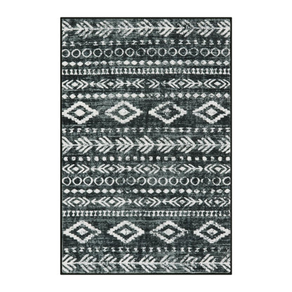 Lahome Moroccan Small Rug 2x3, Black and White Non-Slip Washable Indoor Front Door Mat with Rubber Backing, Low-Profile Modern Farmhouse Boho Area Rug for Entryway Bathroom Kitchen Decor Varena