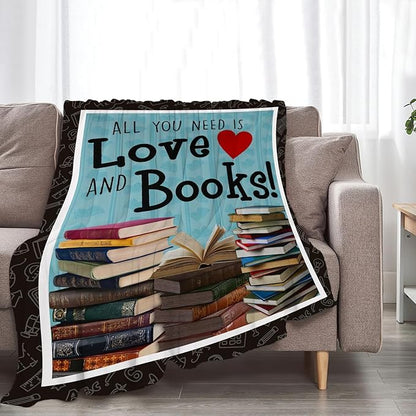 Book Blanket Decor Gifts for Book Lover, Flannel Fleece Fuzzy Reading Throw Blanket, Soft Warm Cozy Plush Books Blankets for Bed Couch Living Room Stuff Decoration for Kids Adult 50"x40"