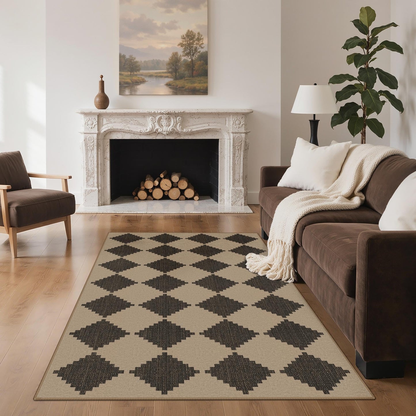 GENIMO Indoor Outdoor Area Rug 5'x8', Checkered Easy Jute Rug Machine Washable, Easy-Cleaning, Non Slip Geometric Woven Outdoor Carpet for Patio, Living Room, Backyard, Porch, Deck, Balcony