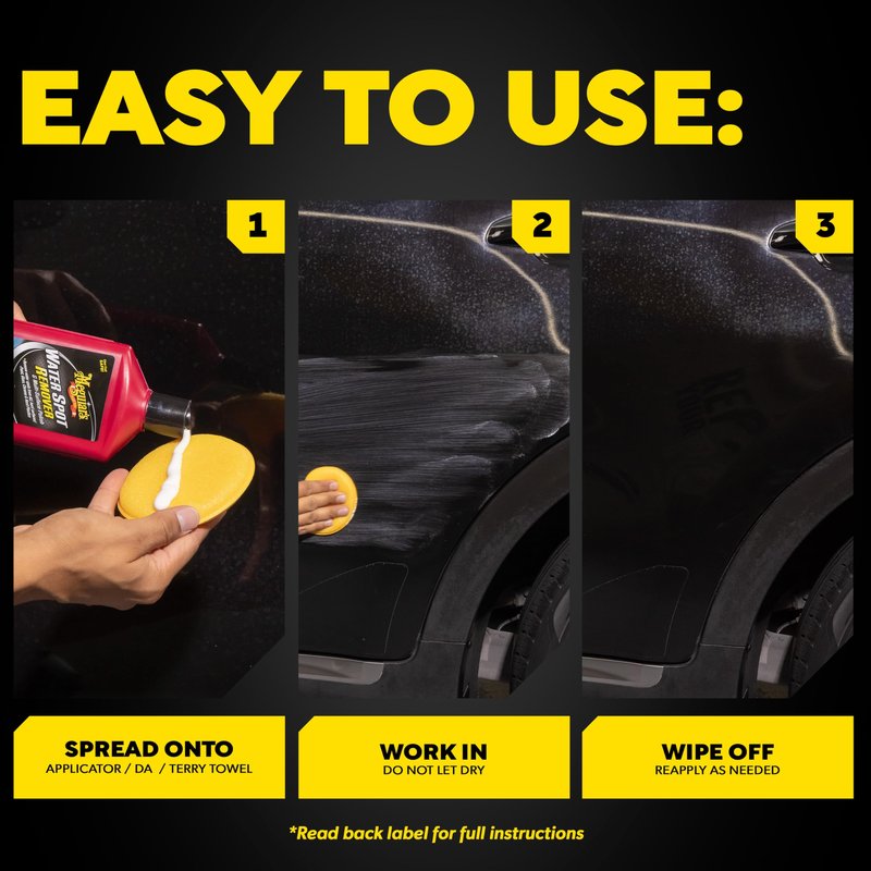 Meguiar's Water Spot Remover, Heavy Duty Water Spot Remover for Cars, Remove Water Stains and Polish Glossy Paint with a Versatile Clear Coat Safe Formula, 16 oz