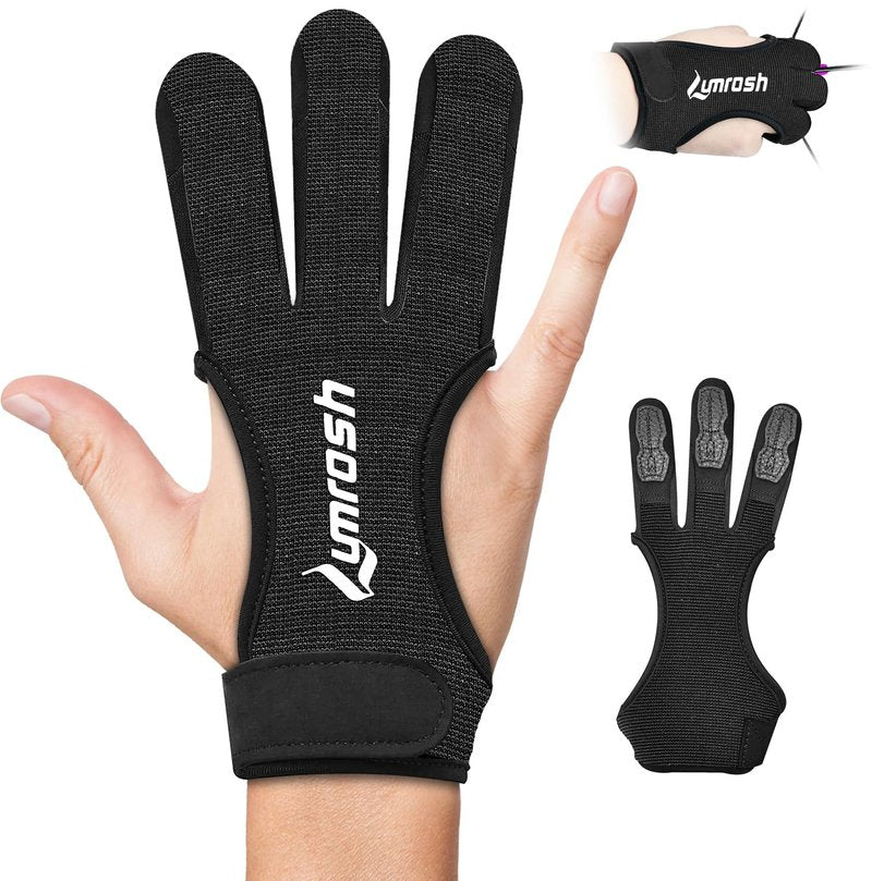 Lumrosh Archery Gloves 3 Finger Cowhide Shooting Hunting Green Men and Women Adult Kids Beginner Recurve Bow Archery Finger Protection Gear(Black, Medium)