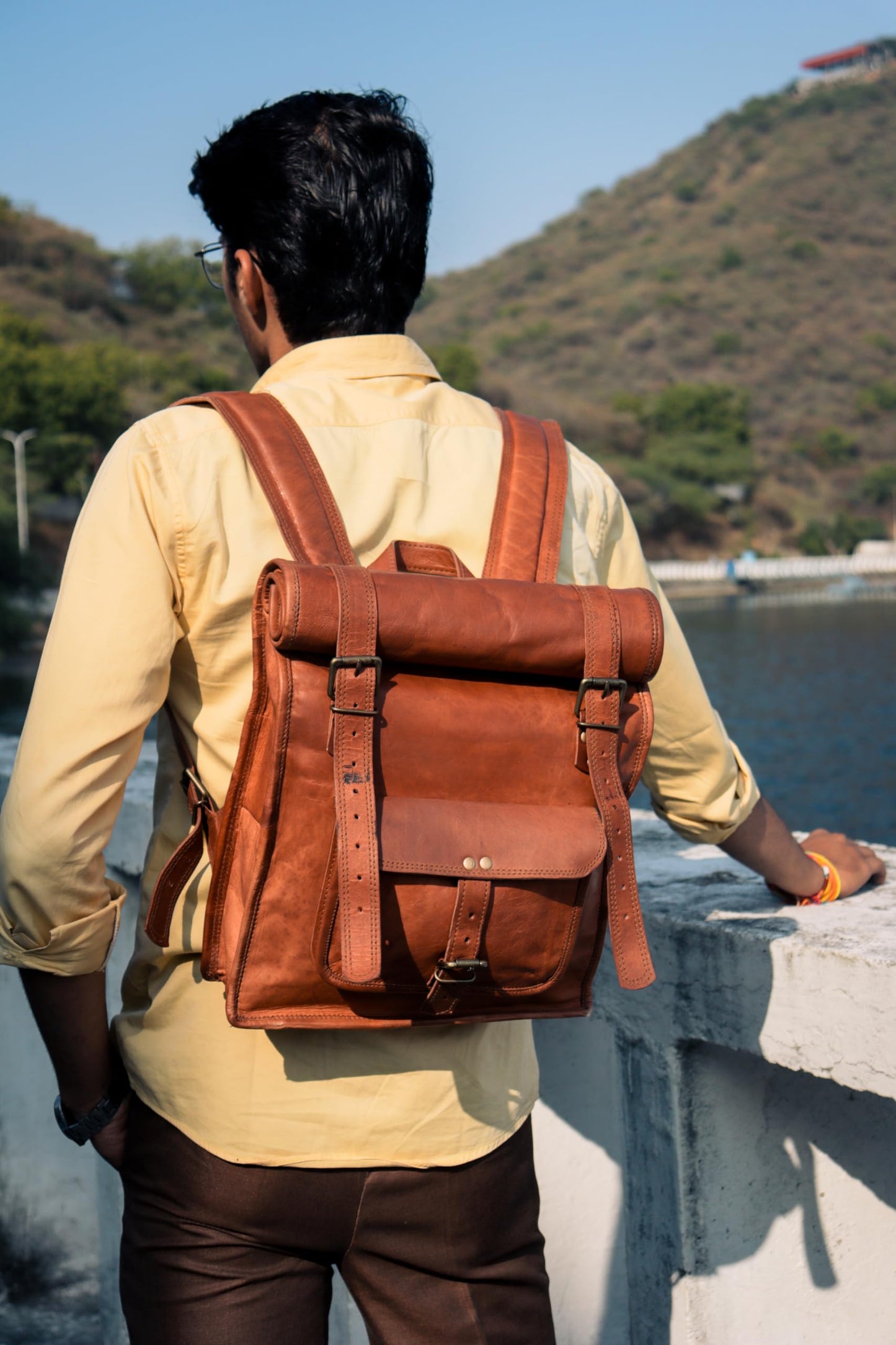 URBAN DEZIRE Men's Leather Vintage Roll On Laptop Backpack Rucksack knapsack college bag