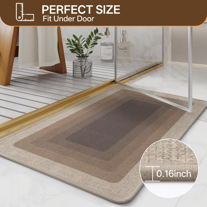 QiCaiJia Ultra Thin Bath Mat Bathroom Rugs, Quick Dry Super Absorbent Washable Bath Shower Mats, Rubber Backing Non Slip Bathroom Rug Fit Under Door, Brown 16x24
