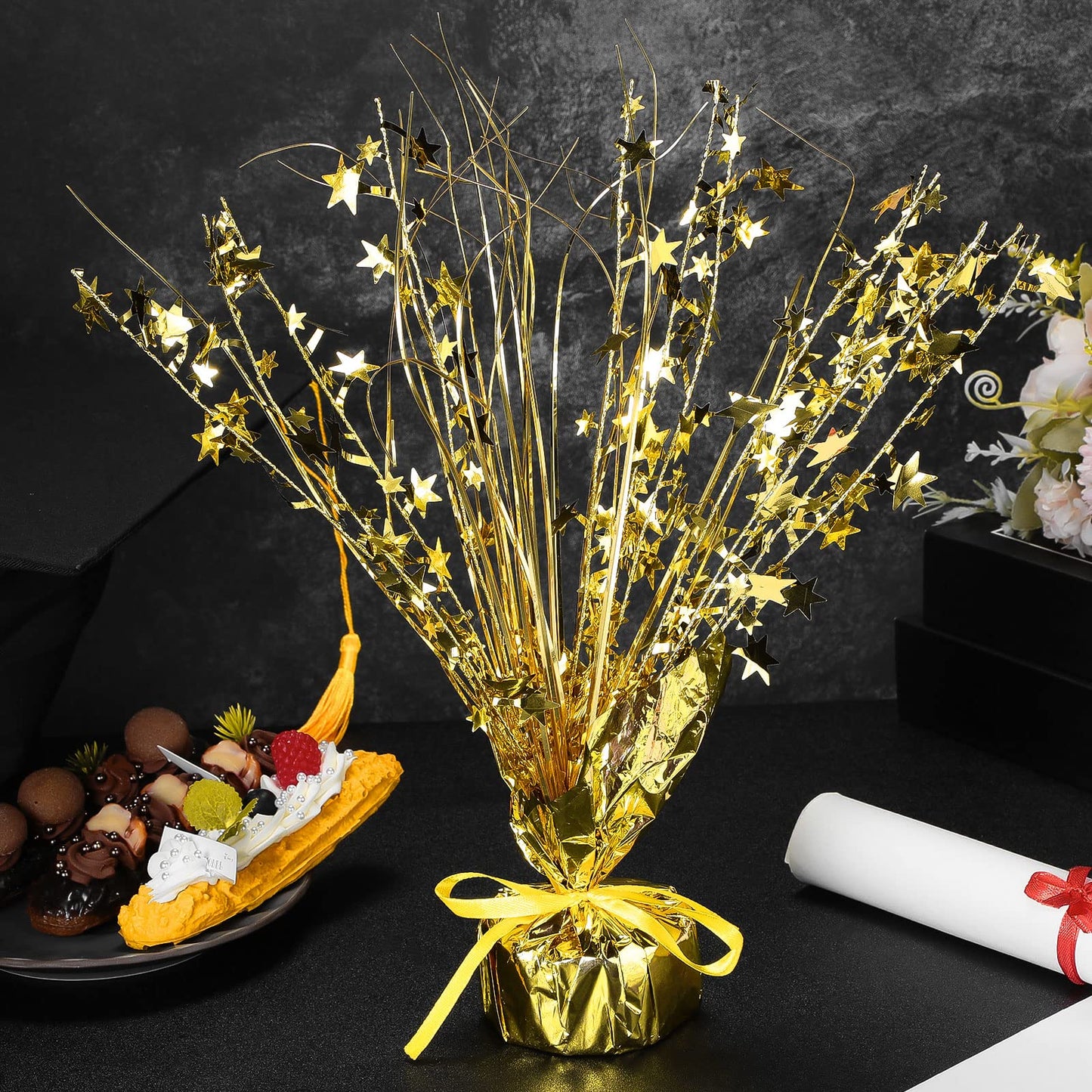 Crowye 6 Pcs Metallic Foil Spray Centerpiece Party Star Decoration Table Decor for Birthday Wedding Bachelorette Summer Party Holiday(Gold,Small Star)