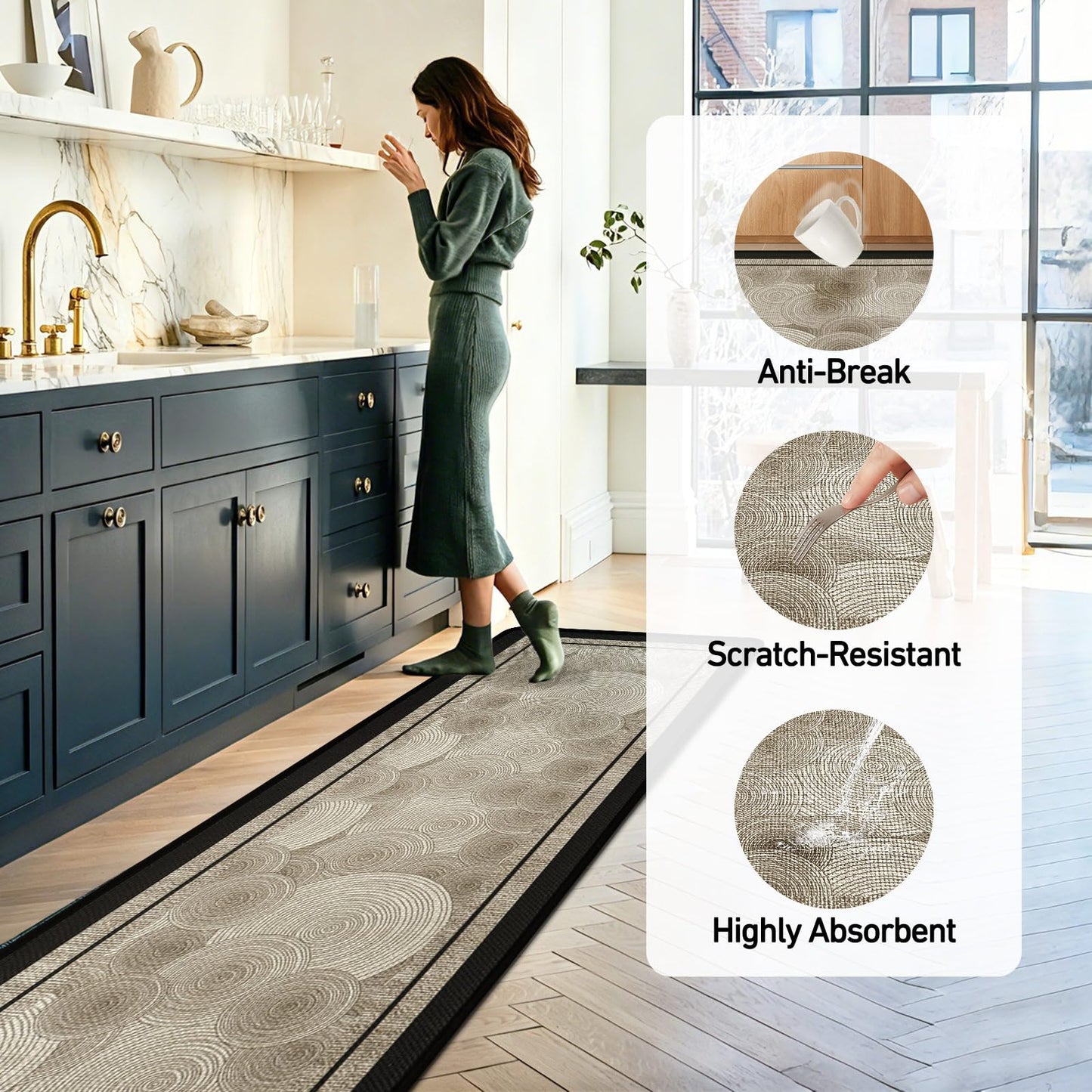 HAPACE Kitchen Mat Set of 2 PCS, Farmhouse Non Slip Kitchen Runner Rug, Boho Natural Woven Rugs Kitchen Floor Mat for Sink, Laundry, Entrance, Hallways, 17" x 30"+17" x 47"