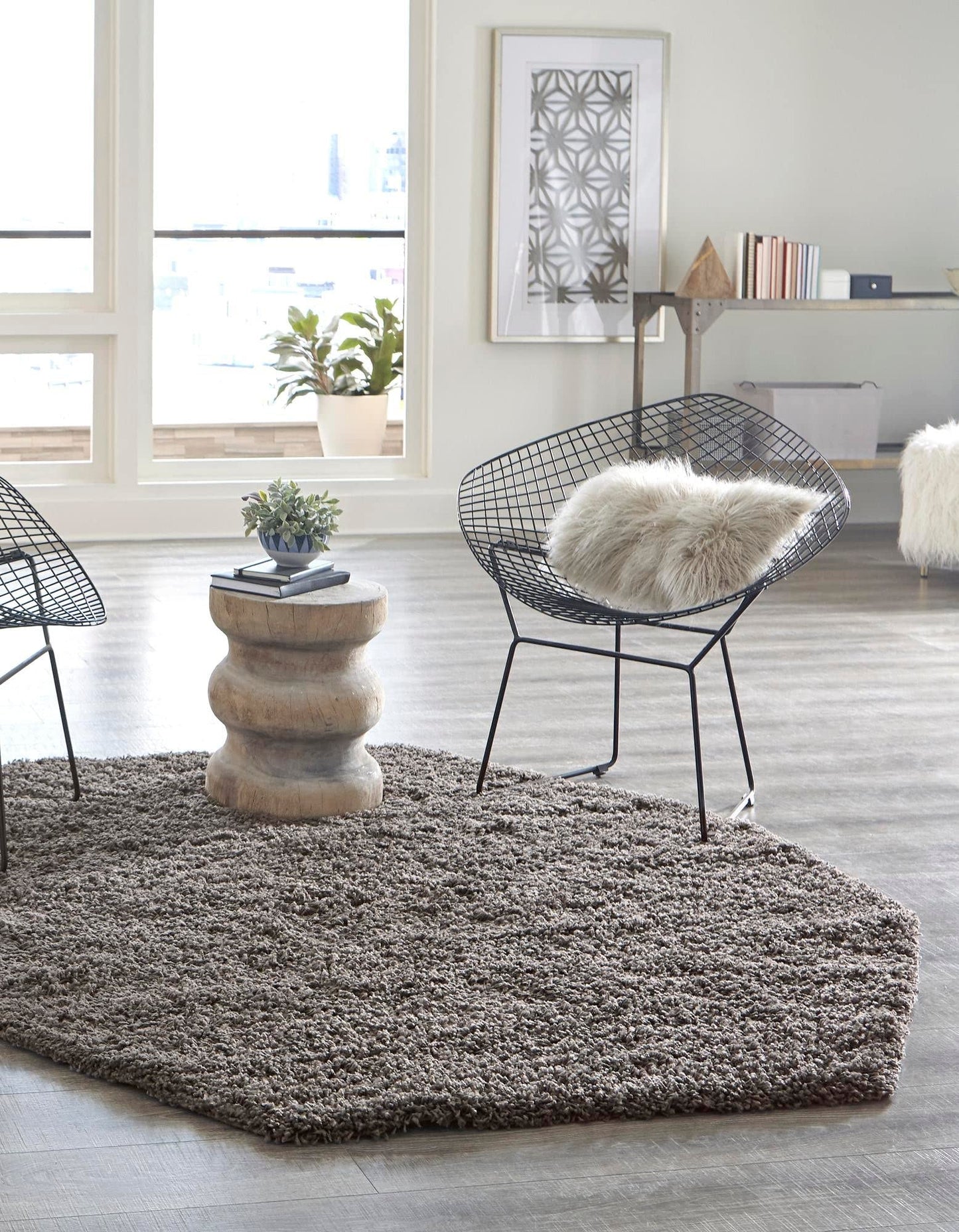 Unique Loom Solid Shag Collection Area Rug (4' Octagon, Graphite Gray)
