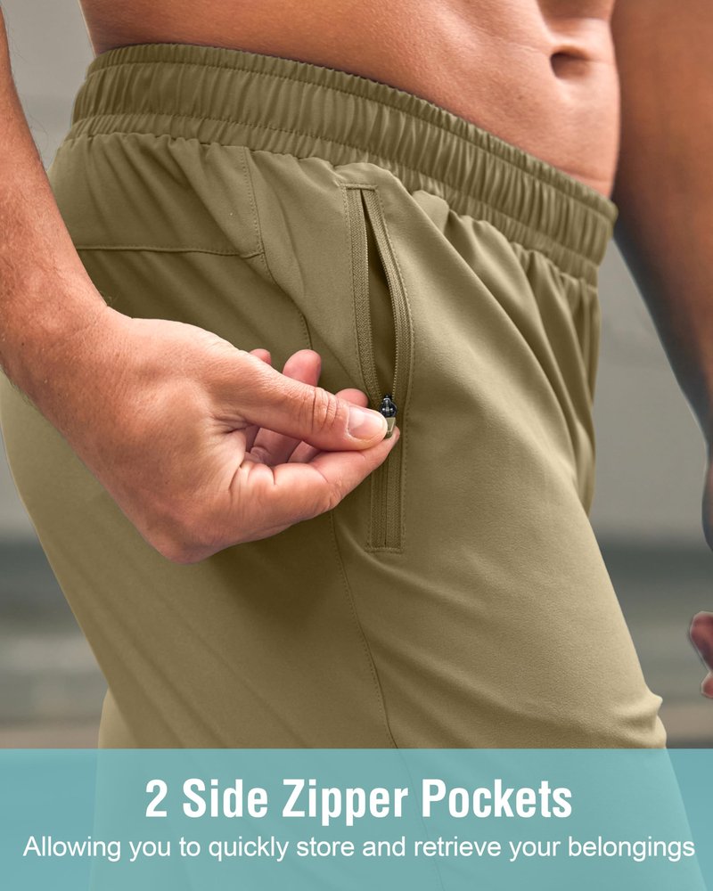 G Gradual Men's Athletic Running Shorts with Zipper Pockets Quick Dry 7"/ 5"/ 9" Workout Gym Shorts for Basketball Hiking(Dusty Khaki,7M)