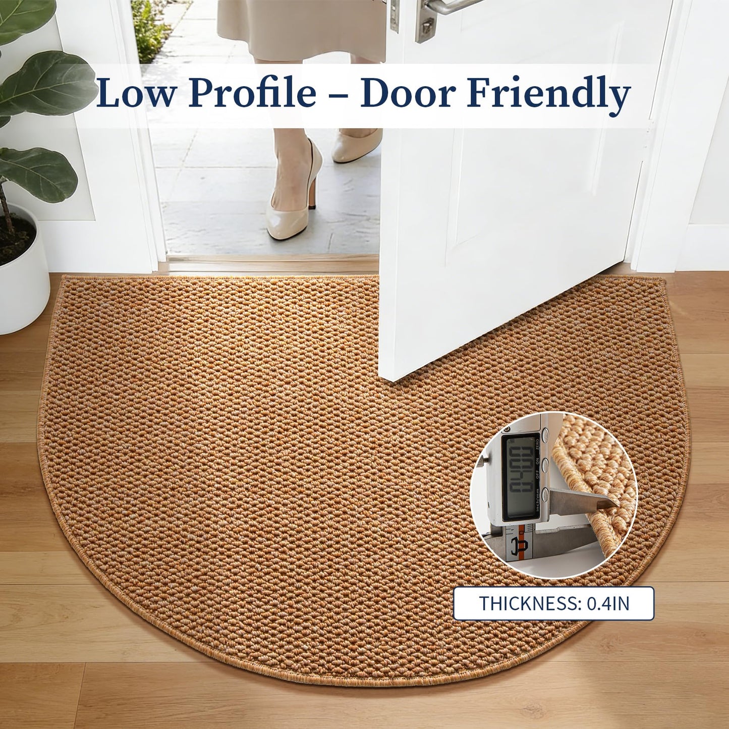 YIHOUSE Half Circle Door Mat, Light Brown, 20" x 31"