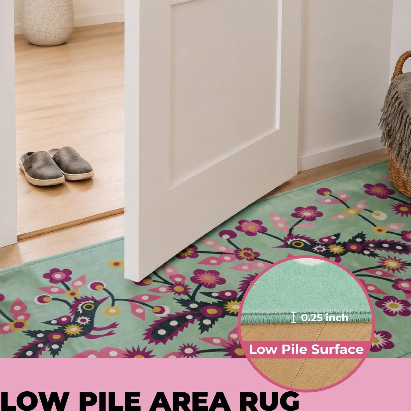 Jianhua Goddess 2x6 Runner Rug, Magpies Pattern Series Inspired by Ku Shulan Paper-Cut, Machine Washable Indoor Floral Folk Art Accent Rug with Non-Slip Backing for Hallway, Entryway, Bedside