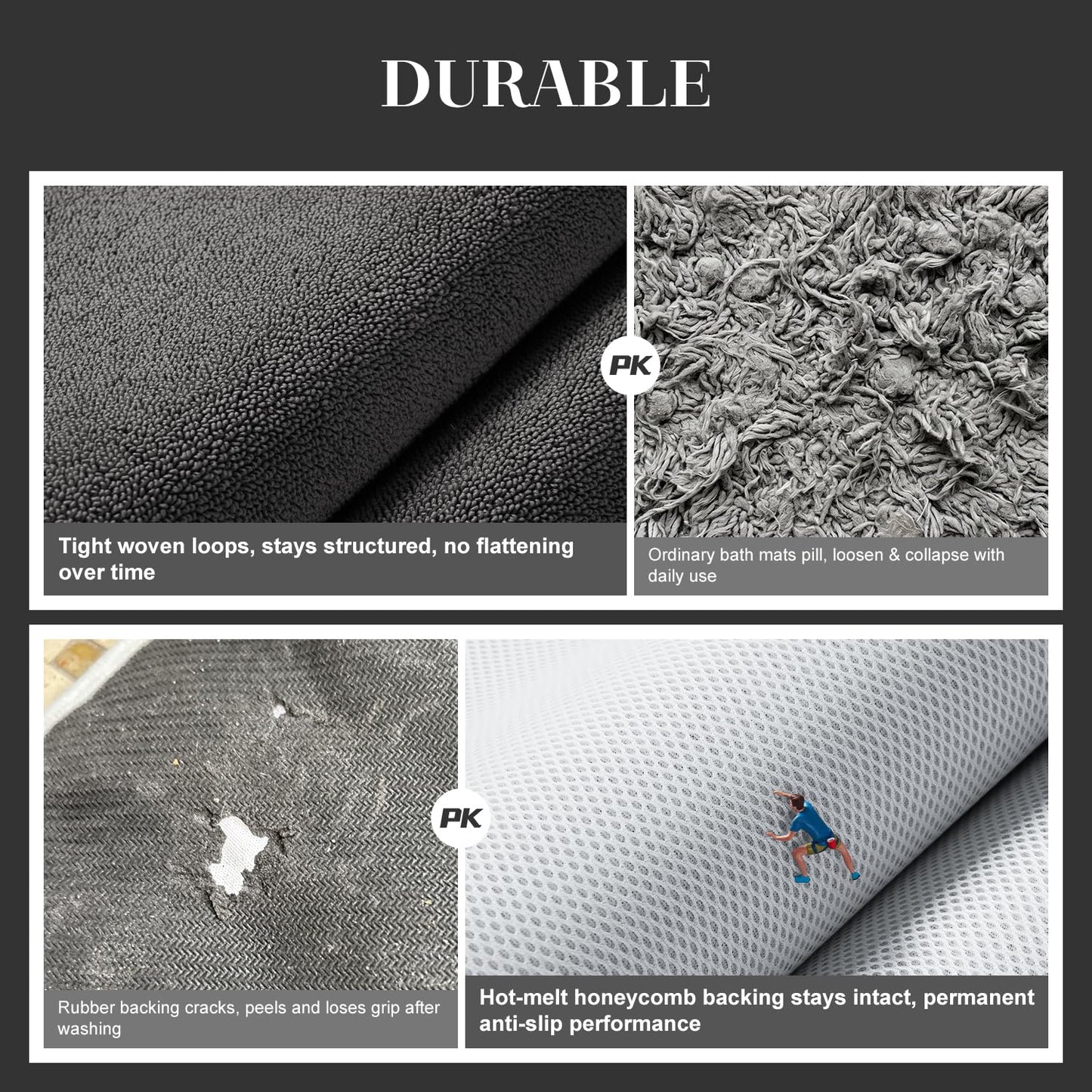 MontVoo Quick Dry Bath Mat,Thin Low-Profile Bathroom Rug, Absorbent Bath Mats for Floor with Non-Slip Backing, Machine Washable Bath Rug for Shower, Bathtub, Sink, Darkgrey, 17x24