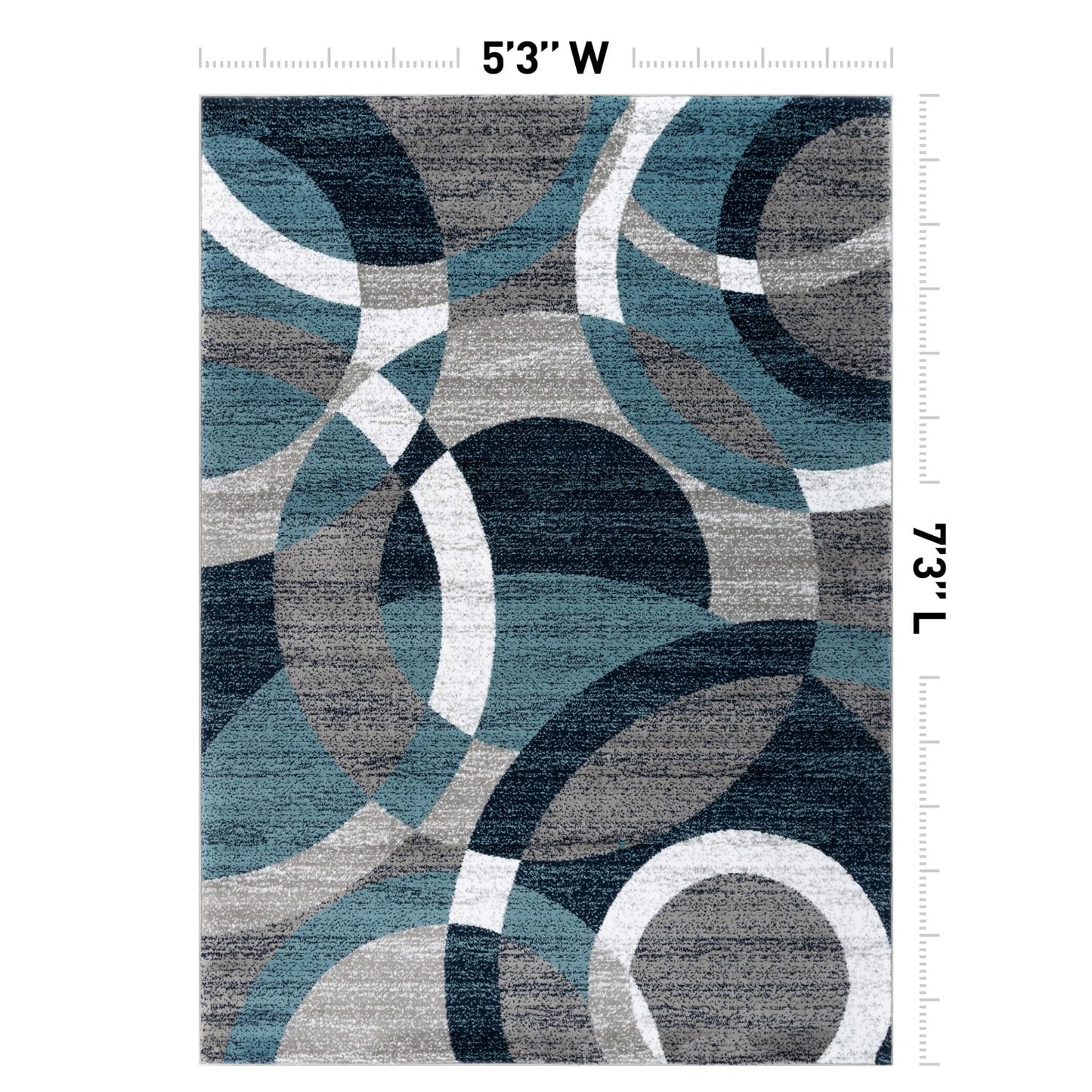 Rugshop Blue Modern Geometric Indoor Area Rug, Overlapping Circle Pattern, Fade Resistant, Non-Shedding, for Living Room, Bedroom and Home Office, 5'3" x 7'3"